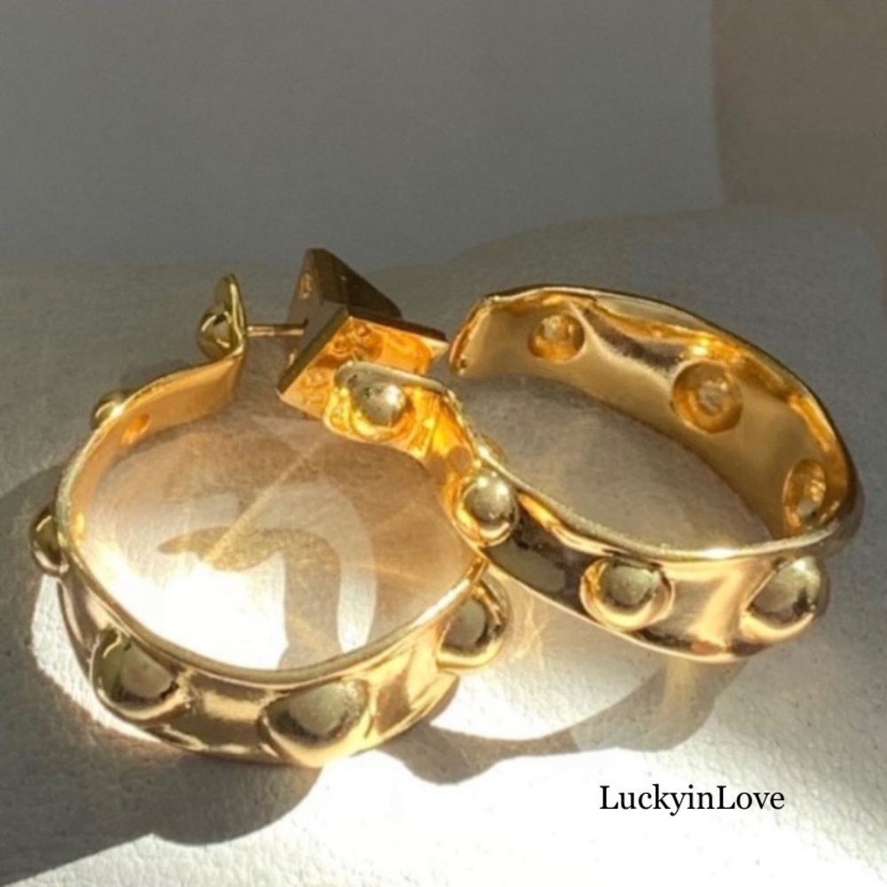 ALEXIS BITTAR• Gold Byzantine Sculpted Raised Repoussé Molten Dots Hoop Earrings